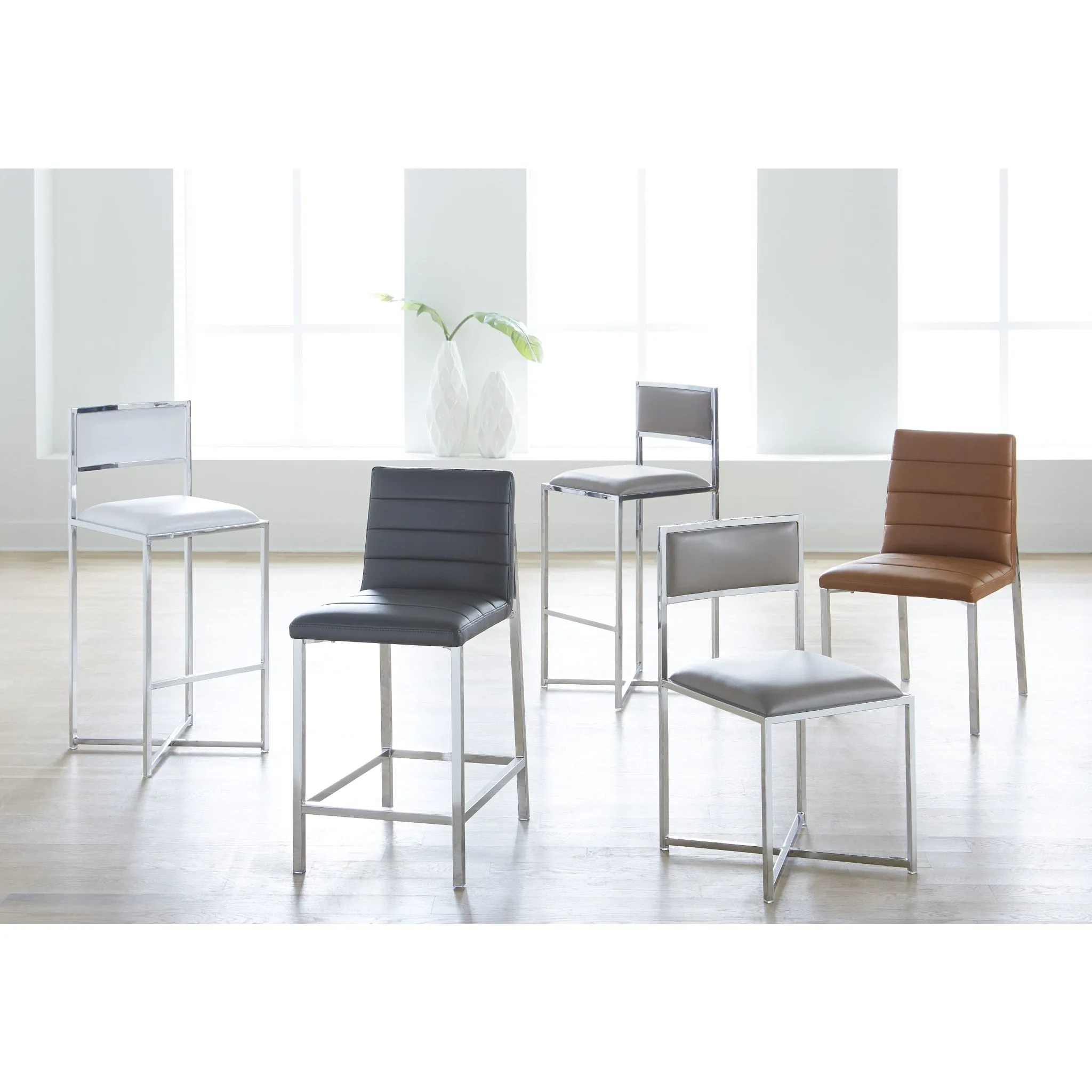 Amalfi Metal Back Bar Stool in White Leather Modus