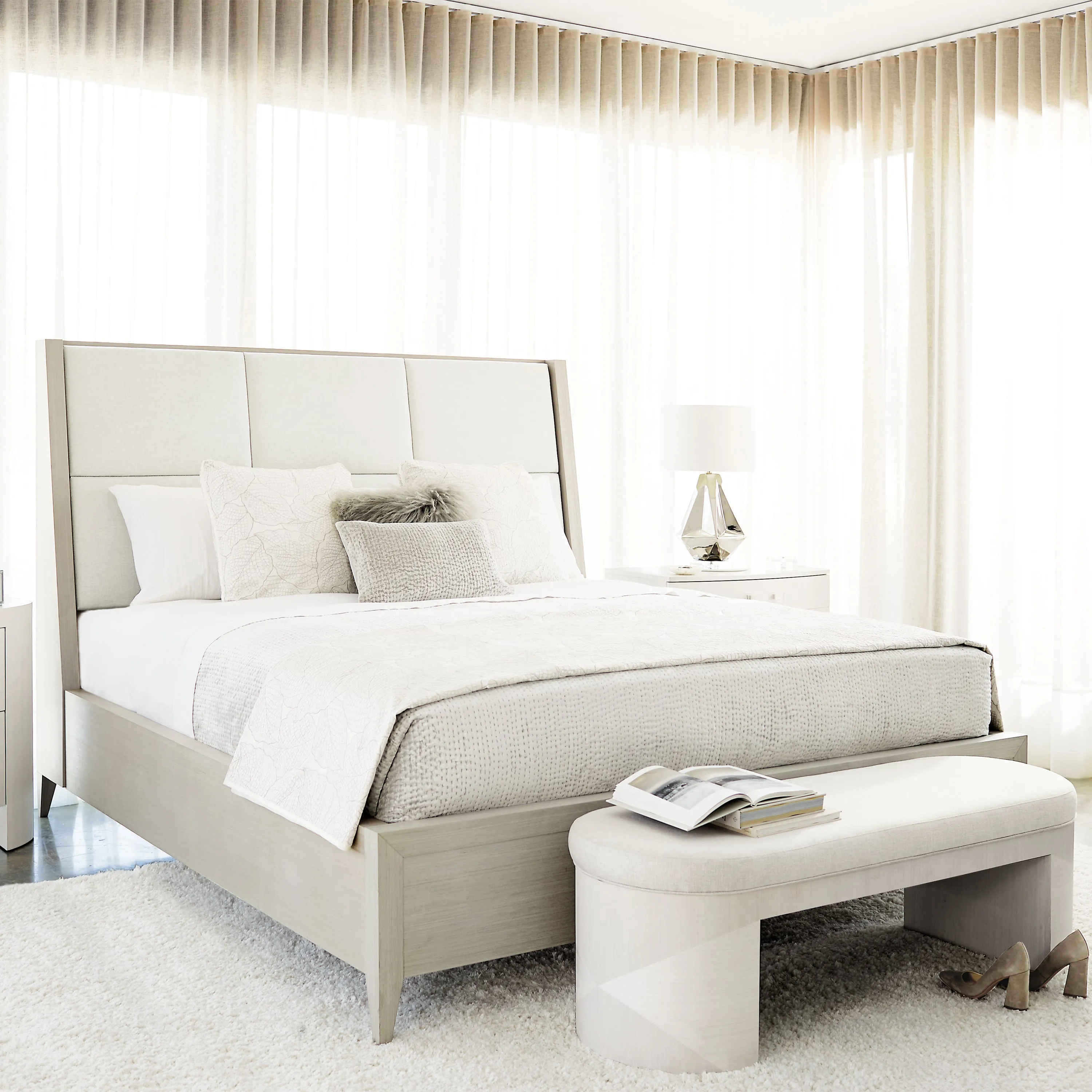 Axiom Upholstered Panel Bed with Wooden Footboard and Side Rails