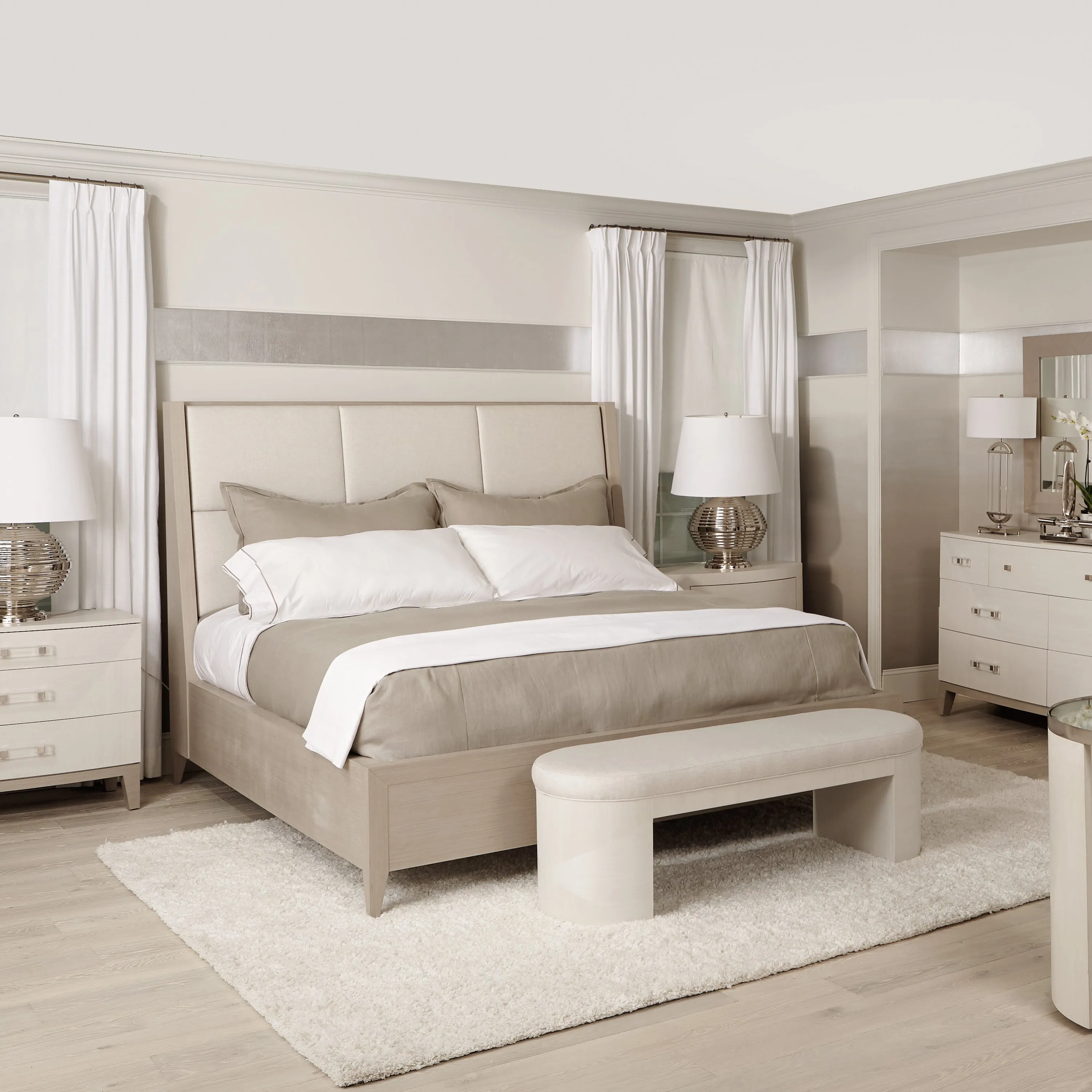Axiom Upholstered Panel Bed with Wooden Footboard and Side Rails