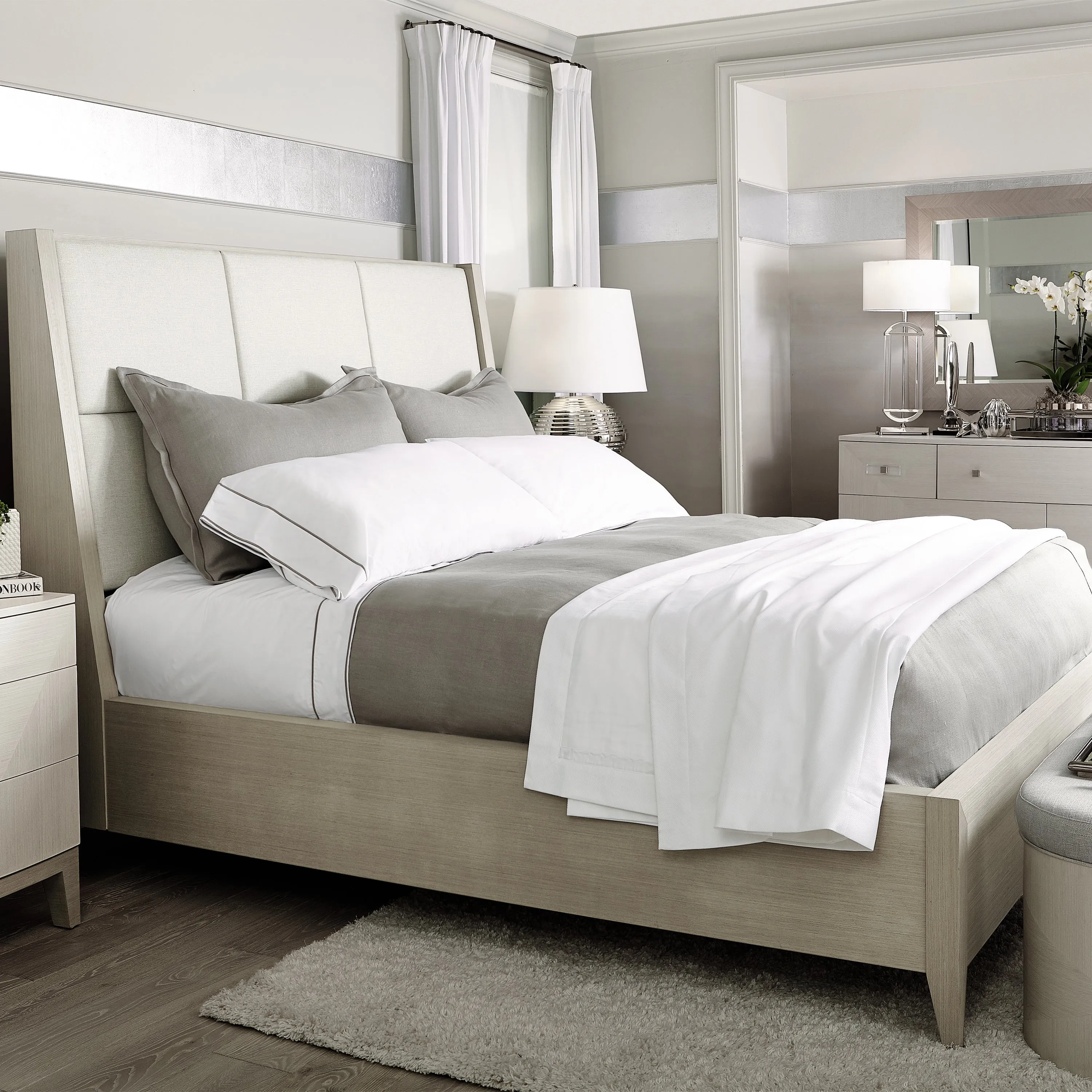 Axiom Upholstered Panel Bed with Wooden Footboard and Side Rails