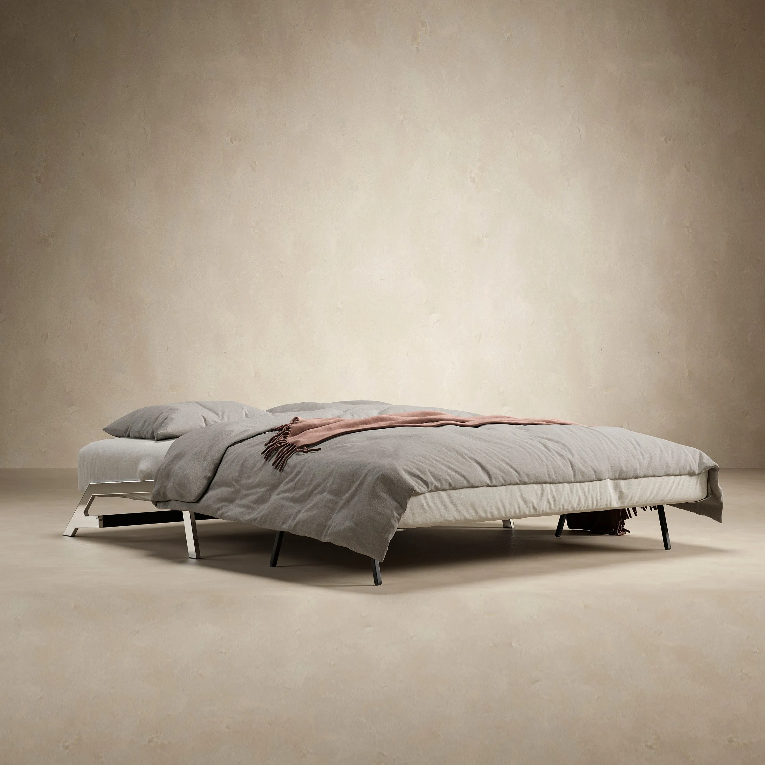 Cubed 2-Seater Armless Sofa Bed with Chrome Legs