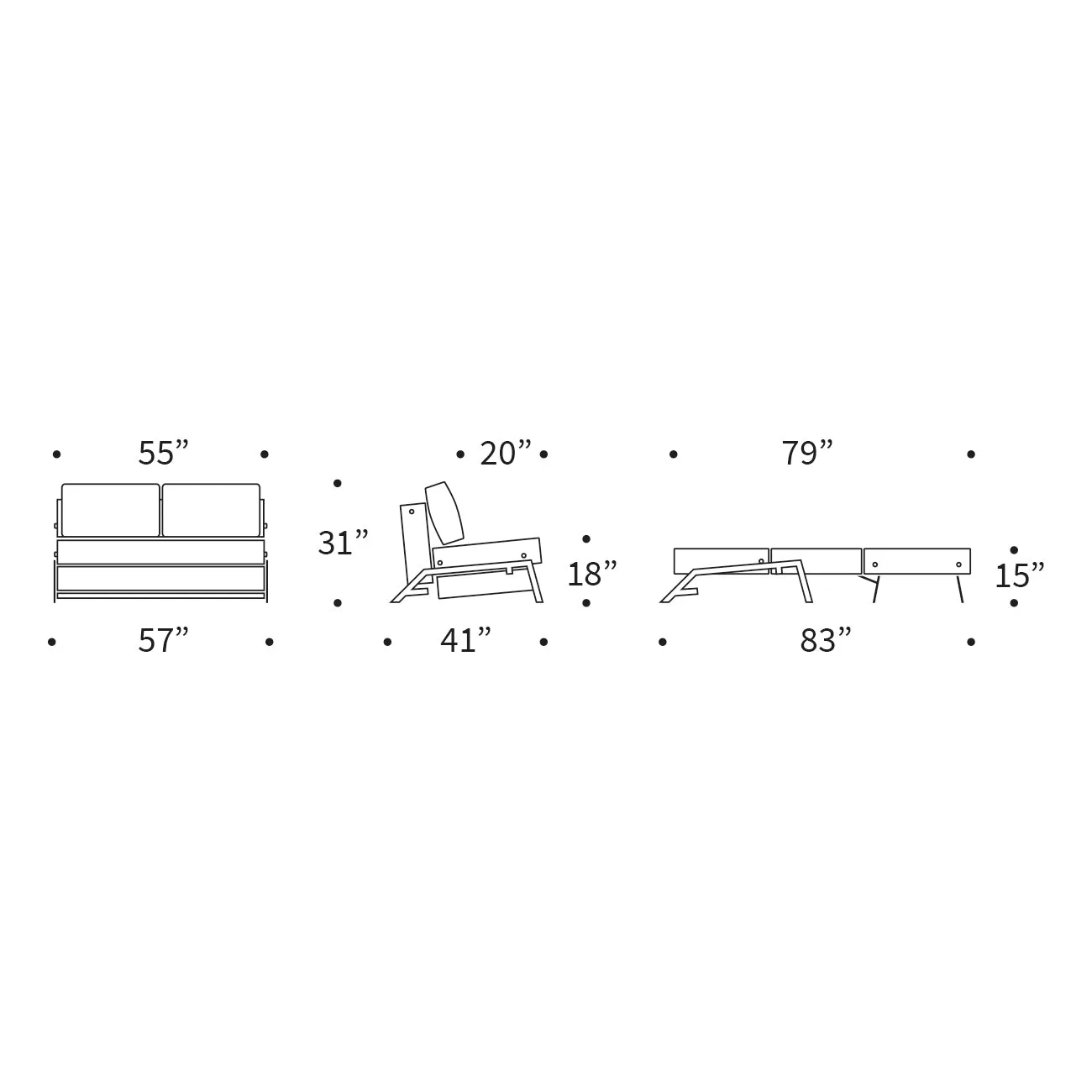 Cubed 2-Seater Armless Sofa Bed with Chrome Legs
