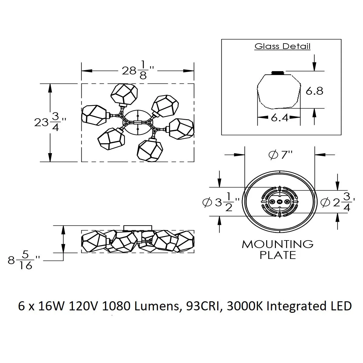 Gem Organic LED Semi Flush Mount