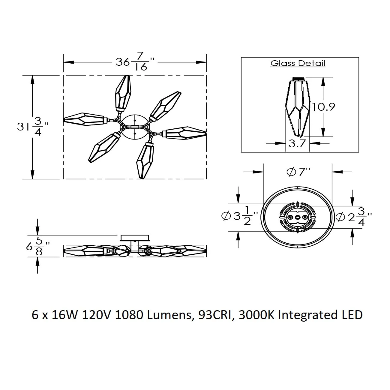 Rock Crystal Organic LED Semi Flush Mount