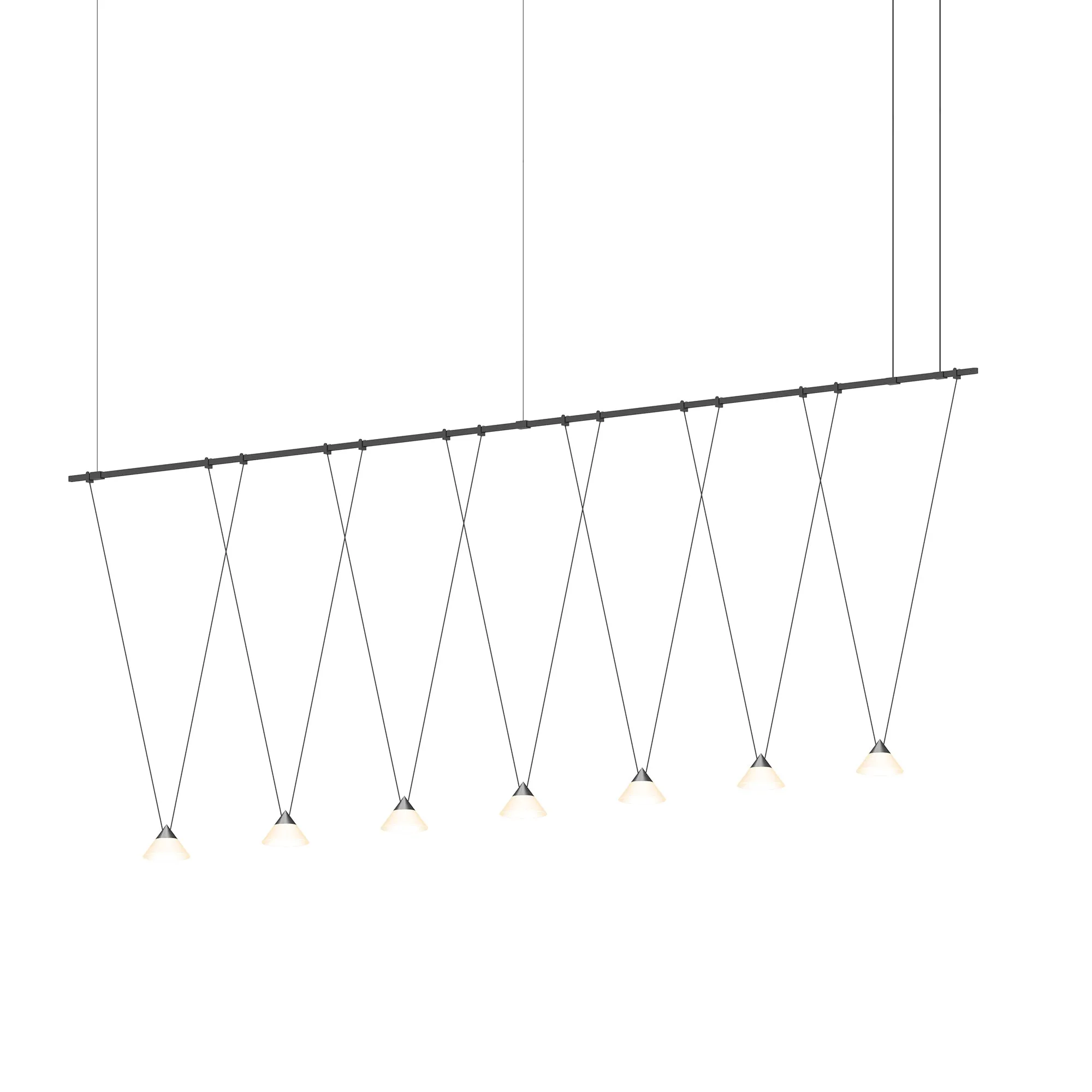 Suspenders / 8' Linear 1-Tier with V-Line Etched Glass Cone Pendant Lights / Satin Black