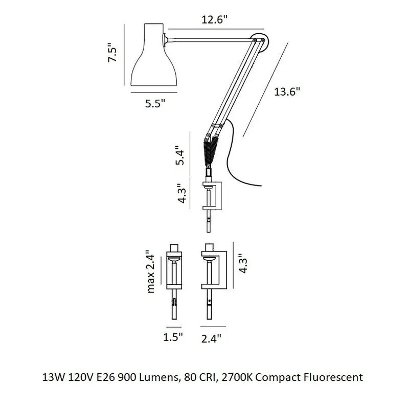 Type 75 Desk Lamp with Clamp
